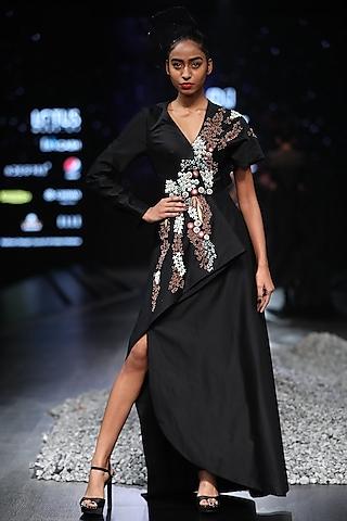 black embroidered gown with slit