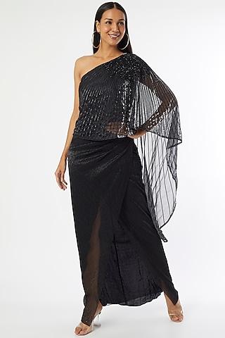 black embroidered gown