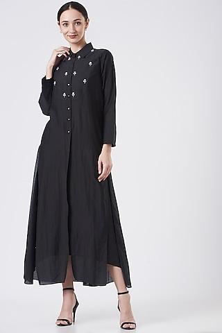 black embroidered high-low tunic