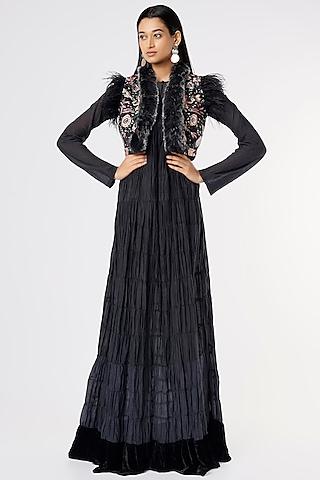 black embroidered jacket dress