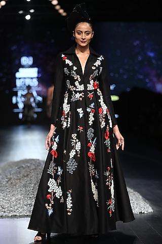 black embroidered jakcet gown