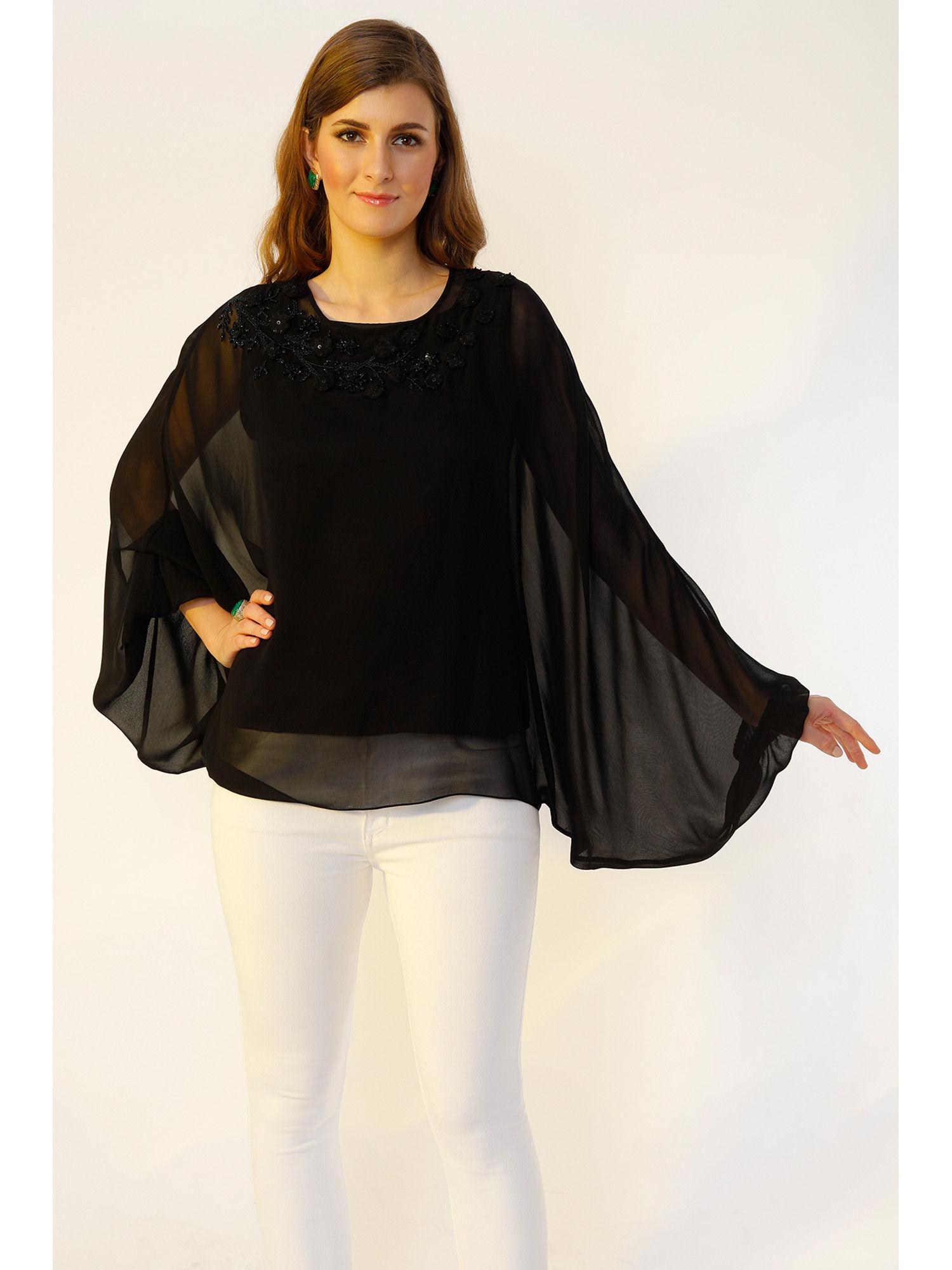 black embroidered kaftan top