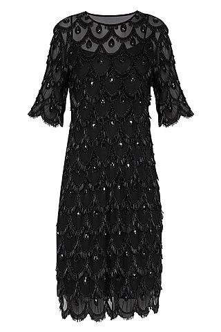 black embroidered knee length dress