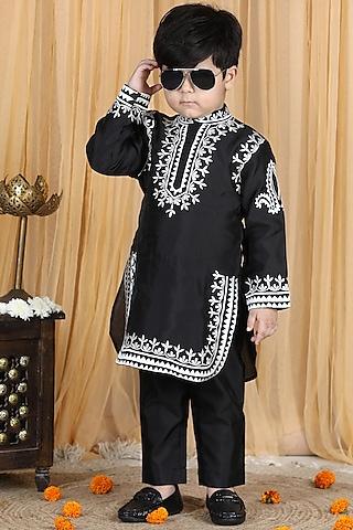 black embroidered kurta set for boys