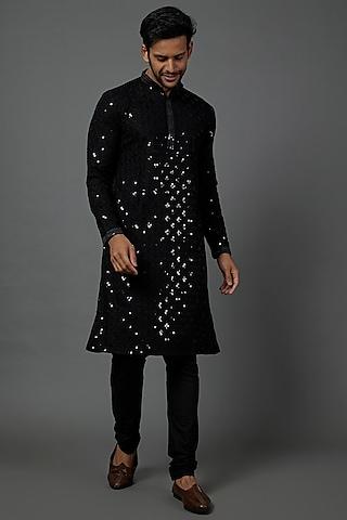 black embroidered kurta set