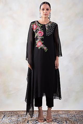 black embroidered kurta set