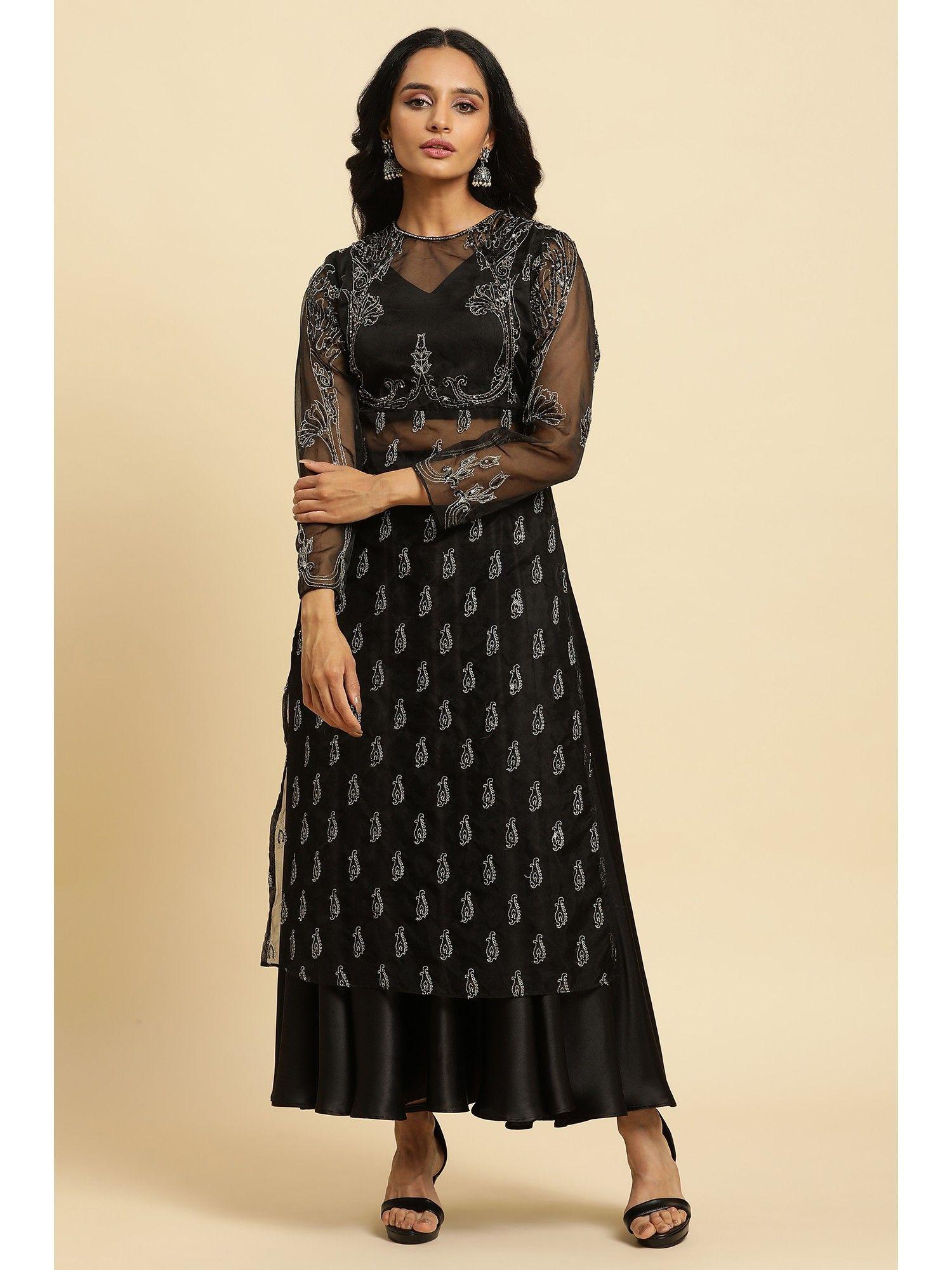 black embroidered kurta-skirt (set of 2)