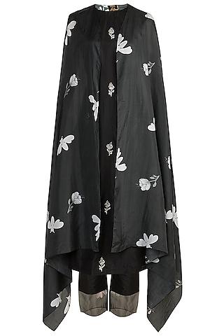 black embroidered kurta with pants & printed cape