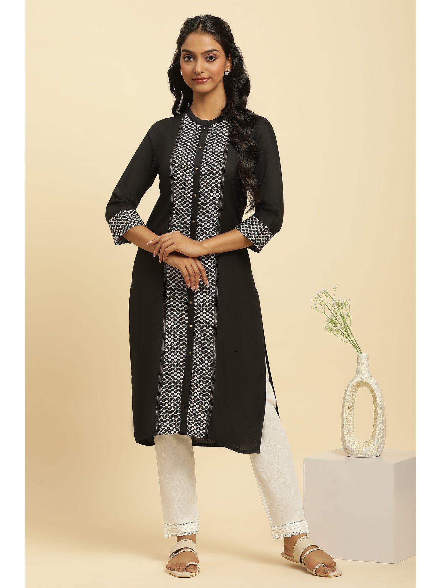 black embroidered kurta