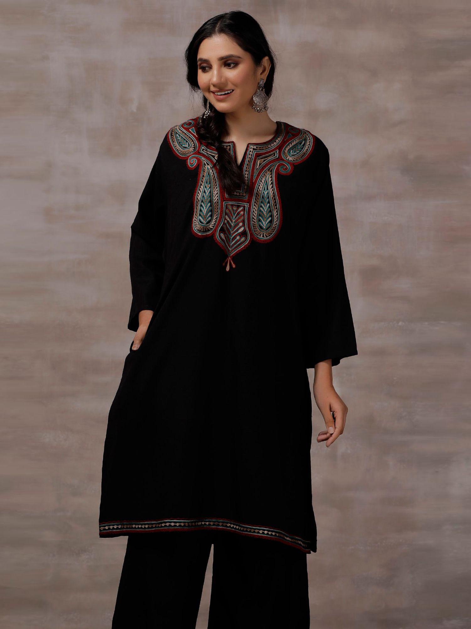 black embroidered kurta