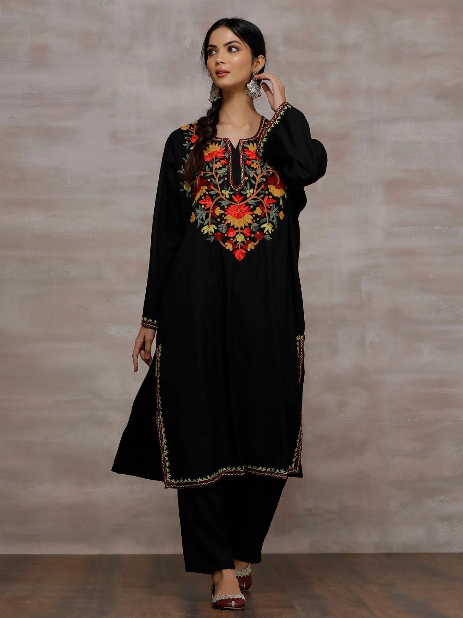 black embroidered kurta