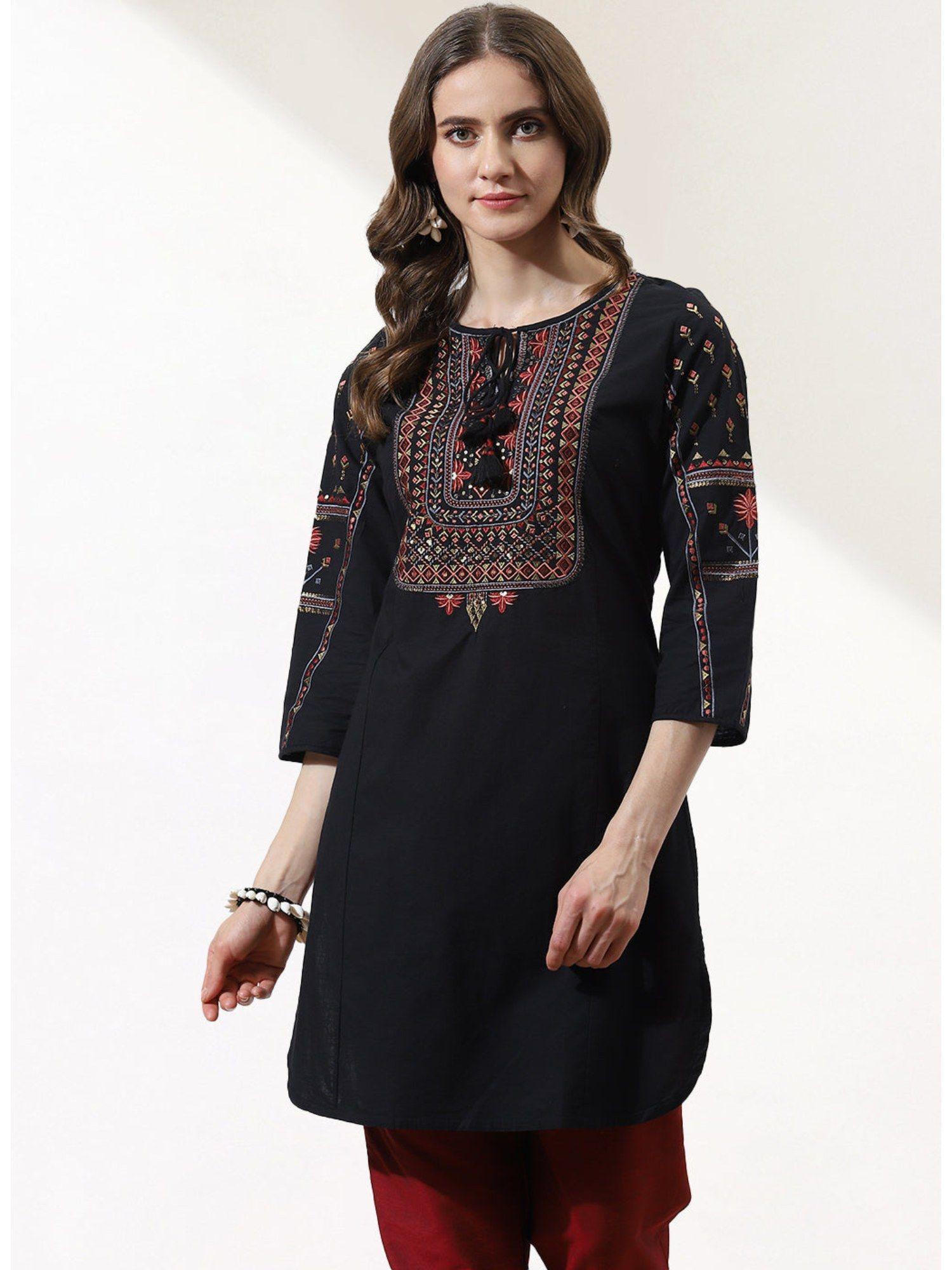 black embroidered kurti with ethnic motifs