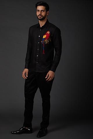 black embroidered linen shirt