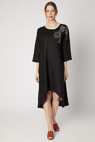 black embroidered linen tunic