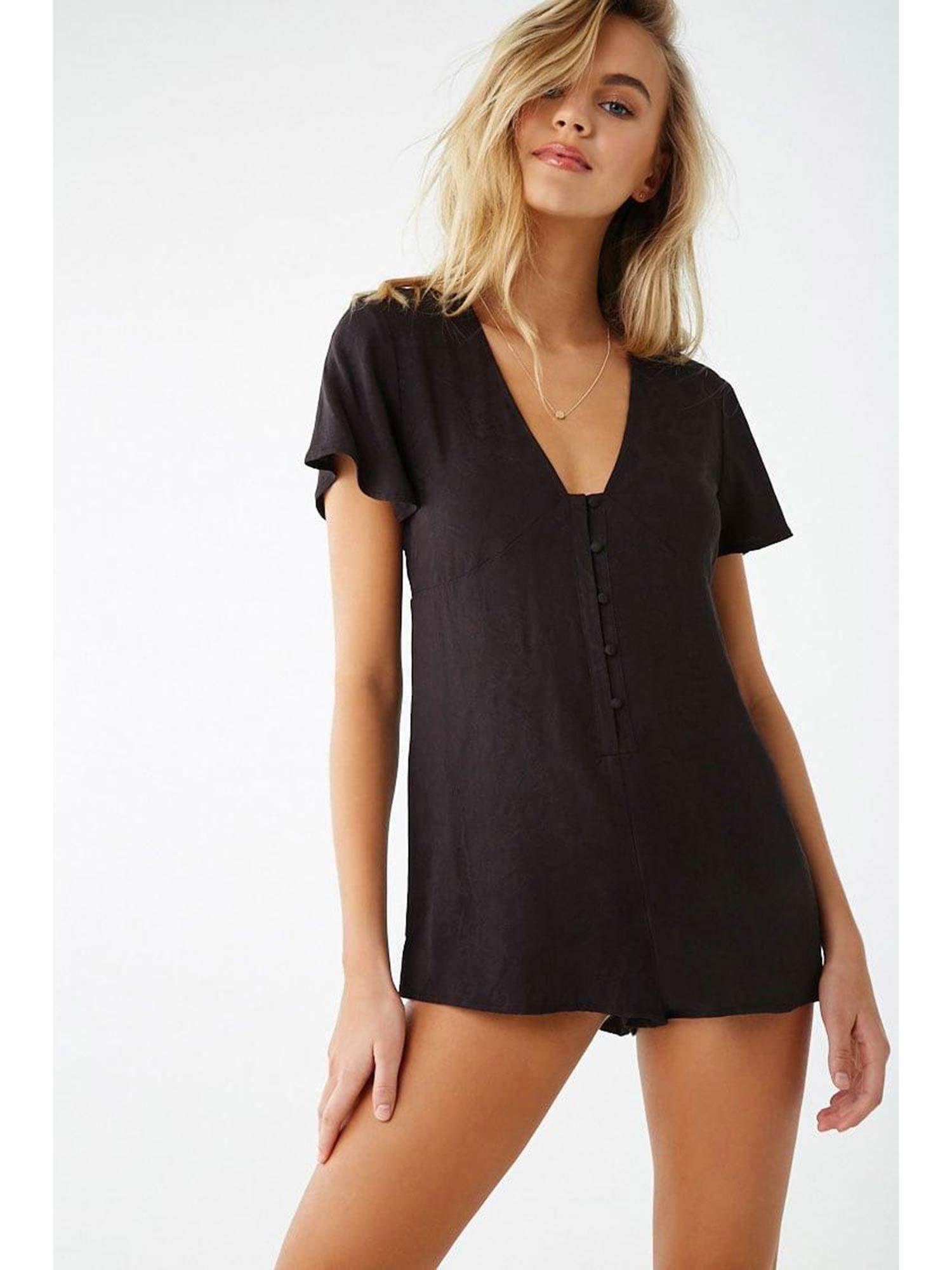 black embroidered lounge romper