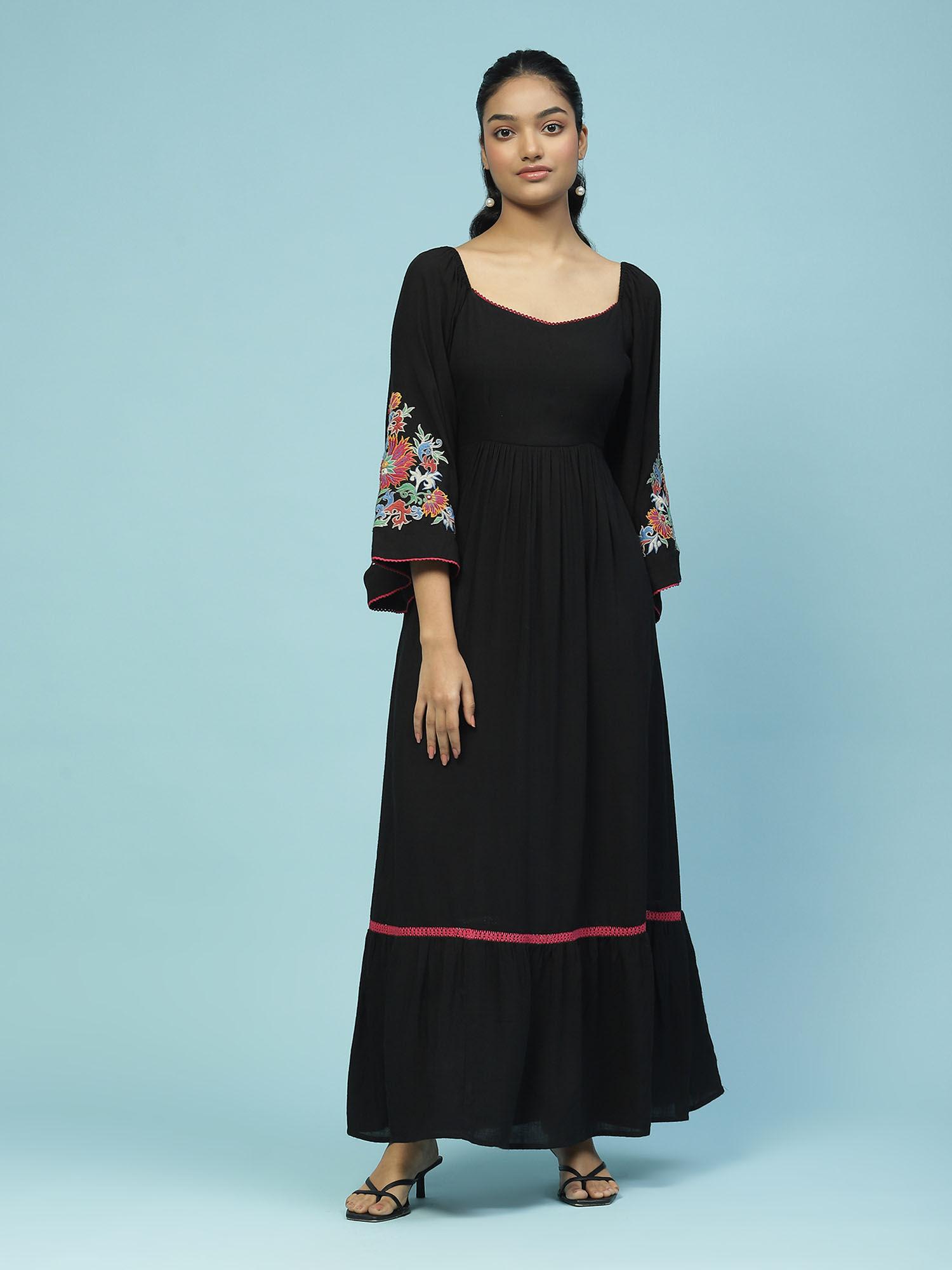 black embroidered maxi dress