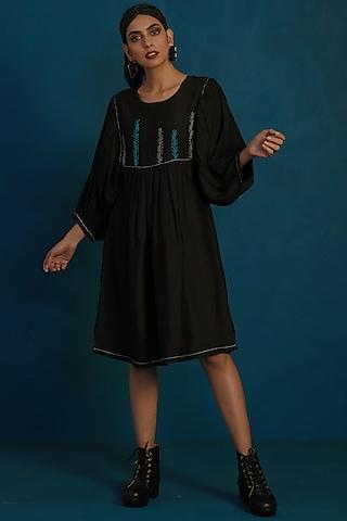black embroidered midi dress