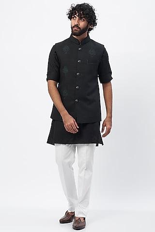 black embroidered nehru jacket