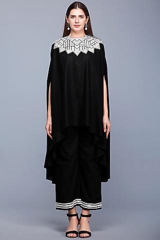 black embroidered oversized circular cape