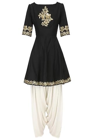 black embroidered peplum kurta with dhoti salwar set