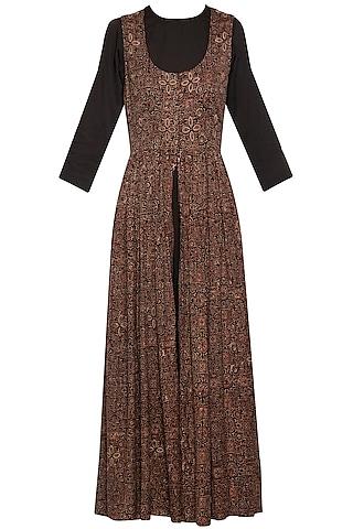 black embroidered printed gown with scarf