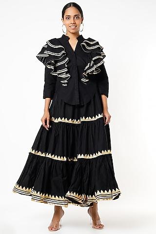 black embroidered ruffled blouse