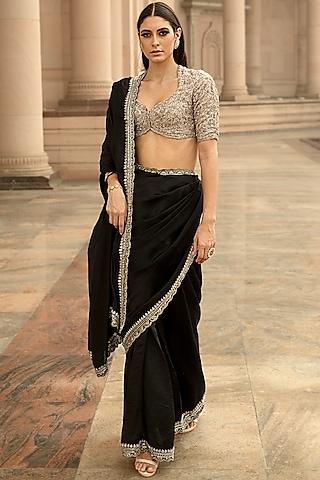 black embroidered saree set