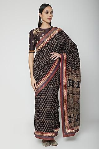 black embroidered saree set