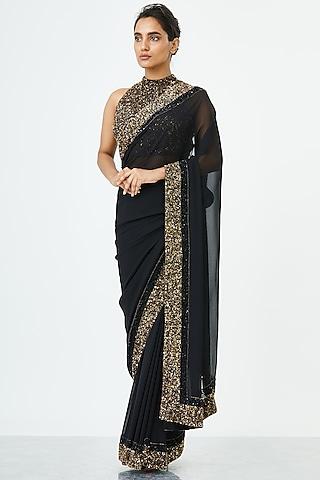 black embroidered saree set