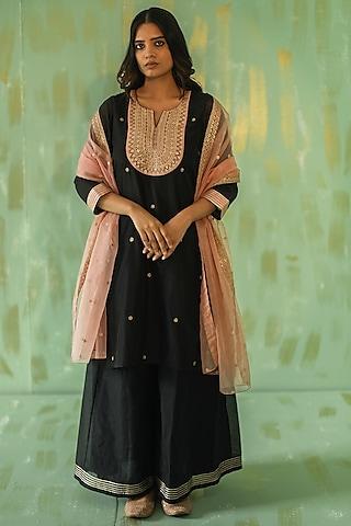 black embroidered sharara set