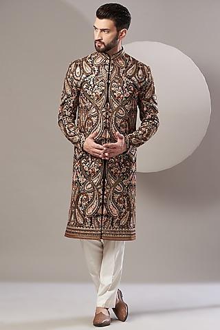 black embroidered sherwani