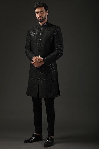 black embroidered sherwani