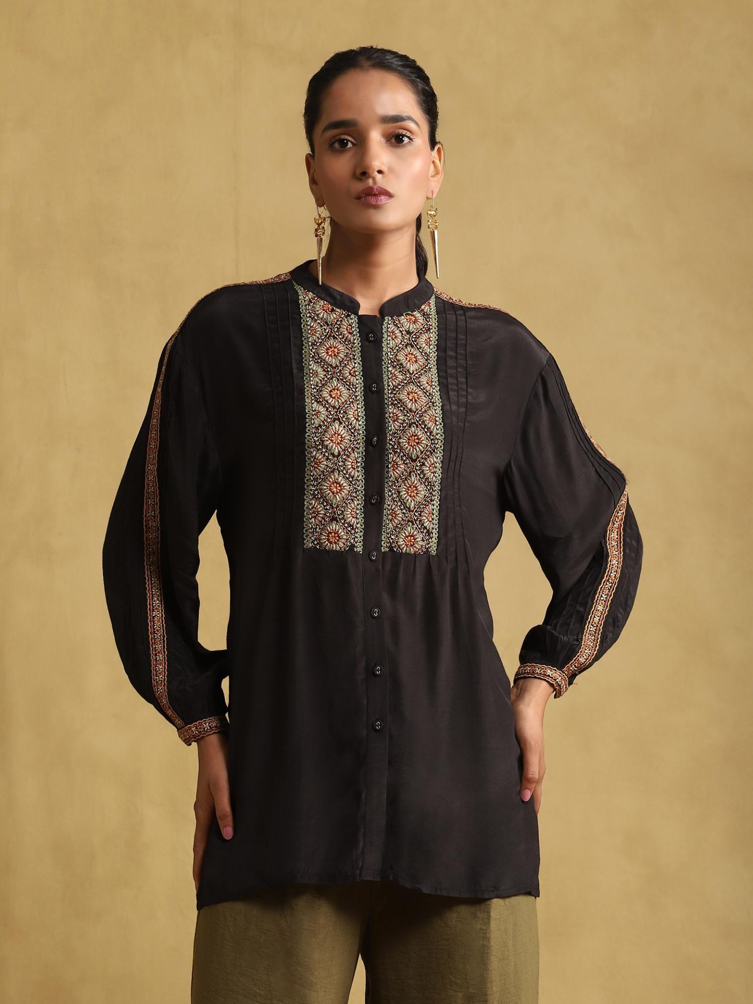 black embroidered shirt