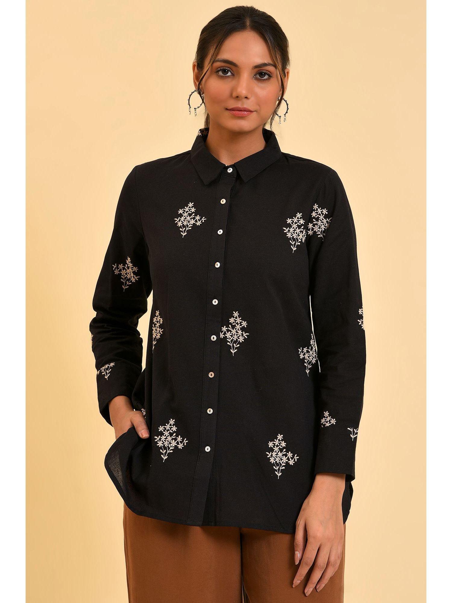 black embroidered shirt