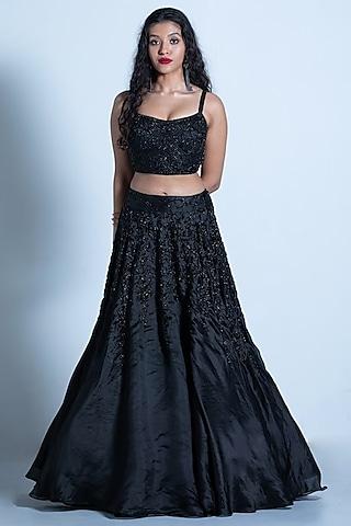 black embroidered skirt set
