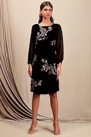 black embroidered structured dress