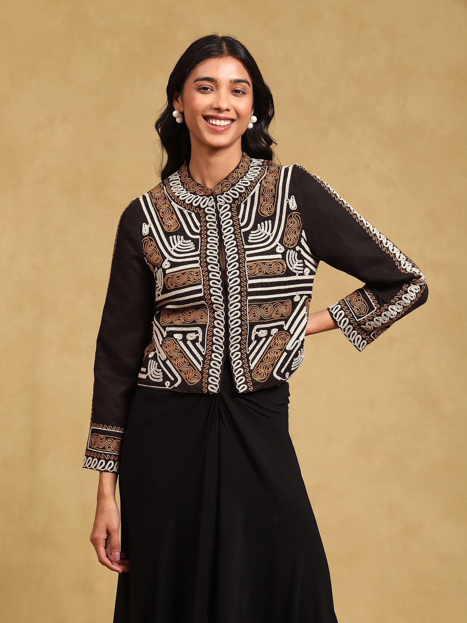 black embroidered structured jacket