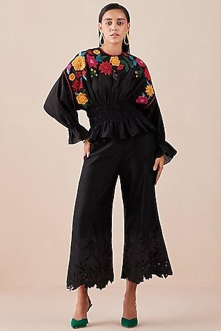 black embroidered top