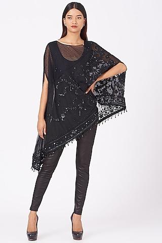 black embroidered tulle cape