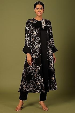 black embroidered tunic set