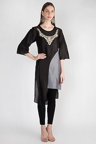 black embroidered tunic with inner slip