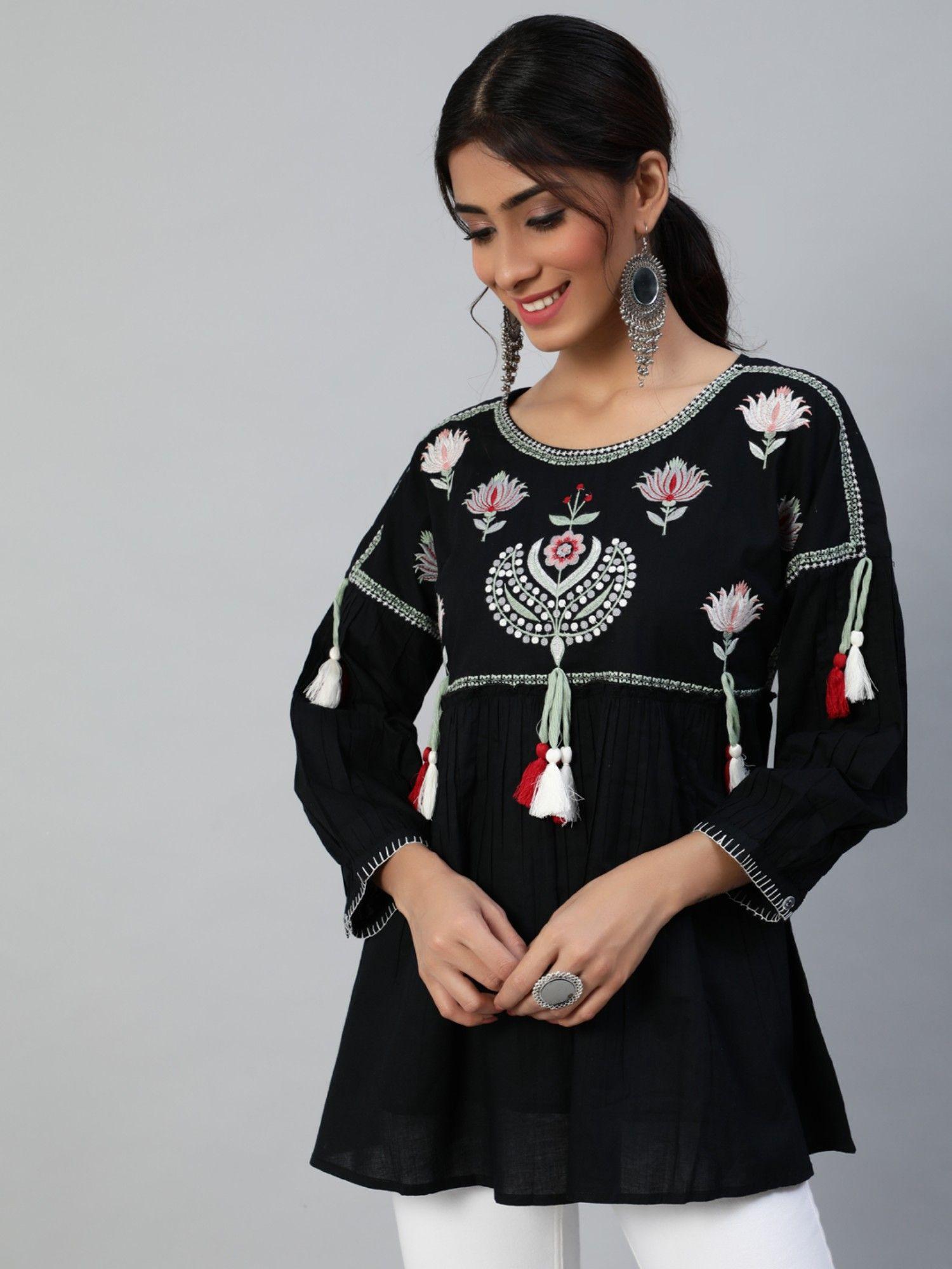 black embroidered tunic