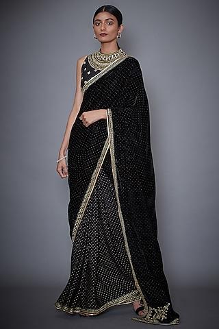 black embroidered velvet saree set