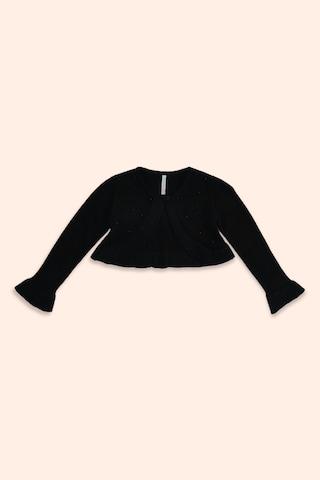 black embroidered winter wear full sleeves round neck girls regular fit sweater
