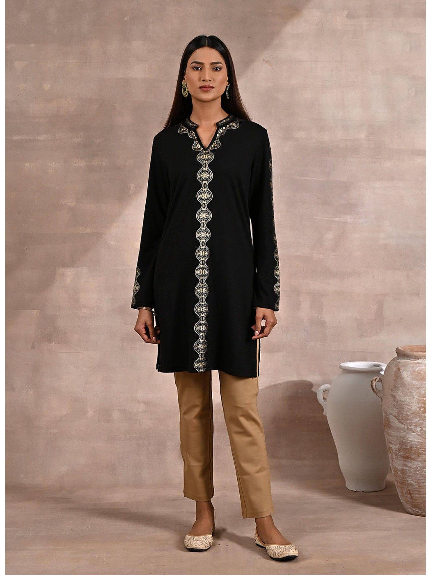 black embroidered woollen kurti