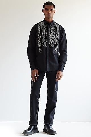black embroidery asymmetrical shirt