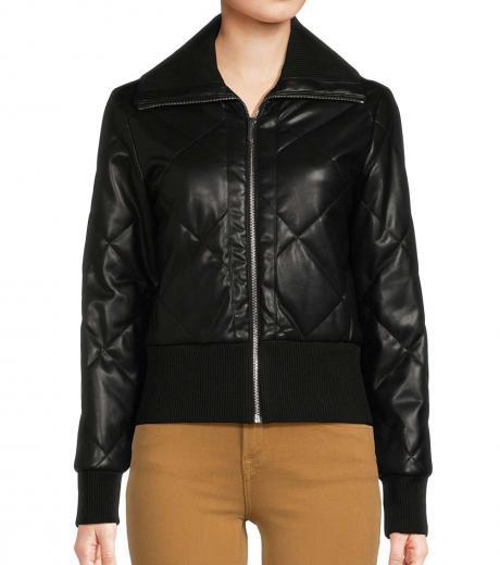 black faux leather quilted jacket