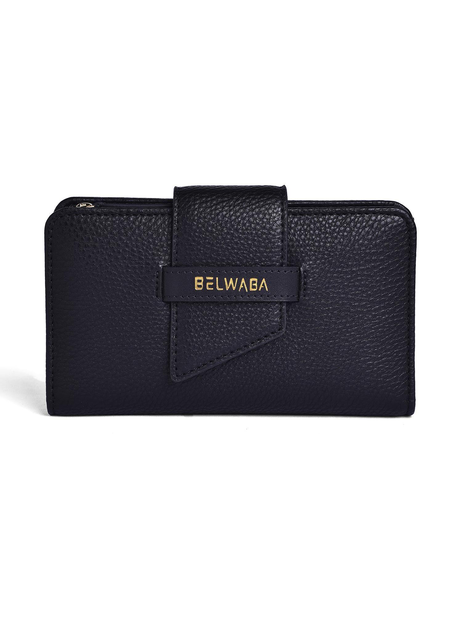 black faux leather two fold womens wallet