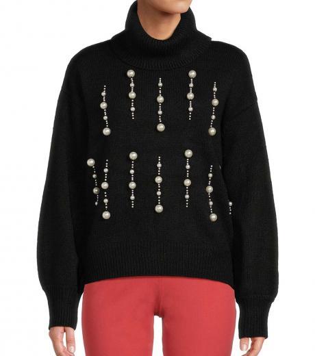 black faux pearl turtleneck sweater