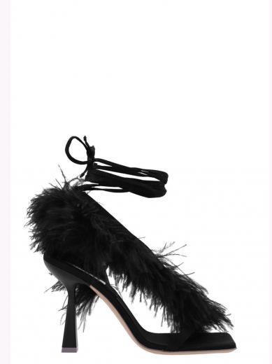black feather wrap heels
